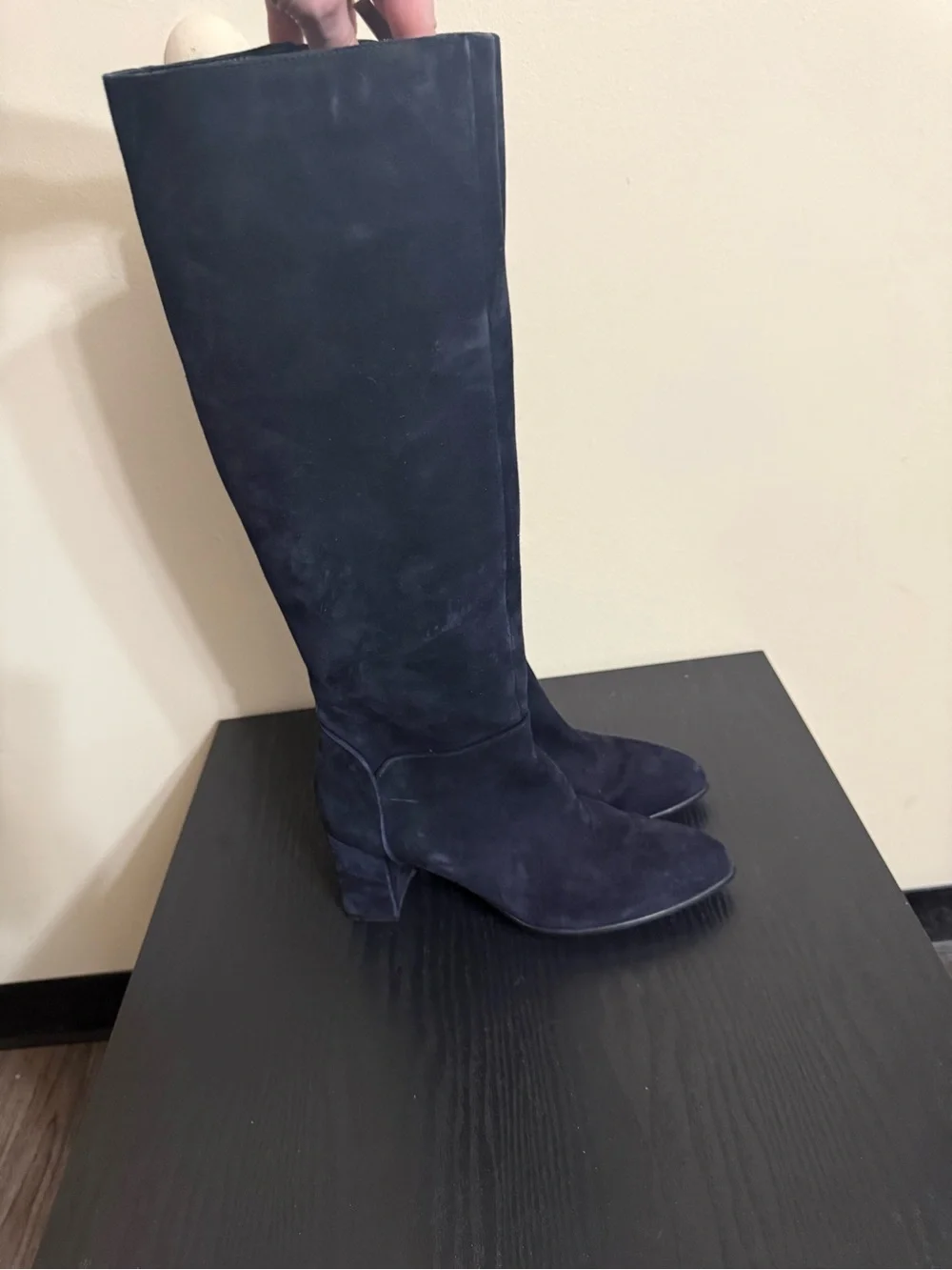 Aquatalia Boots Navy Suede Stretch Rhumba Tall Knee High Leather Fitted Size 9.5